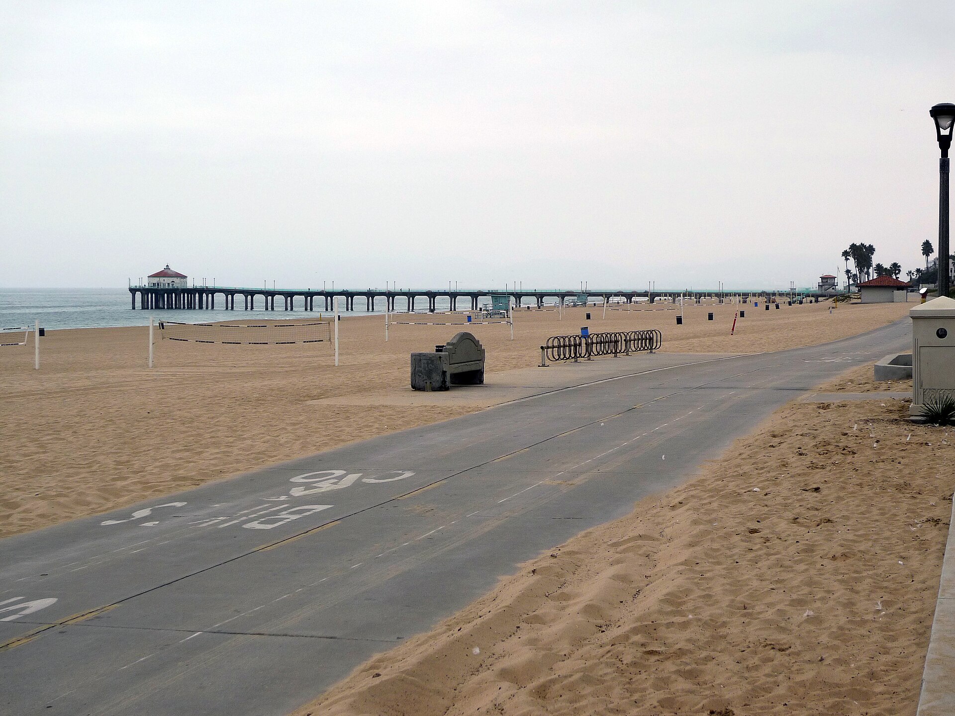 Aerial view of the South Bay coastline and pier
