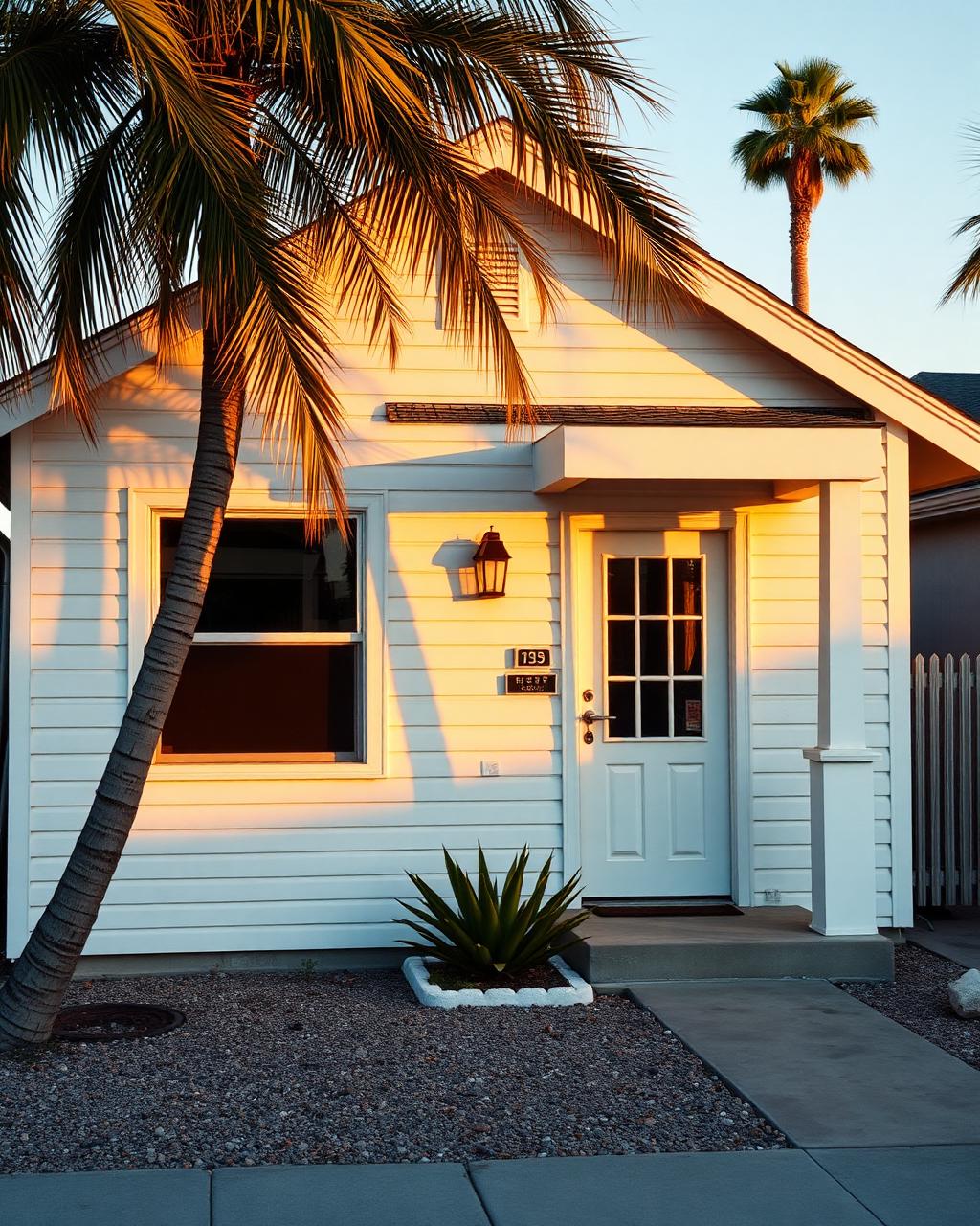 White beach cottage at golden hour in El Segundo